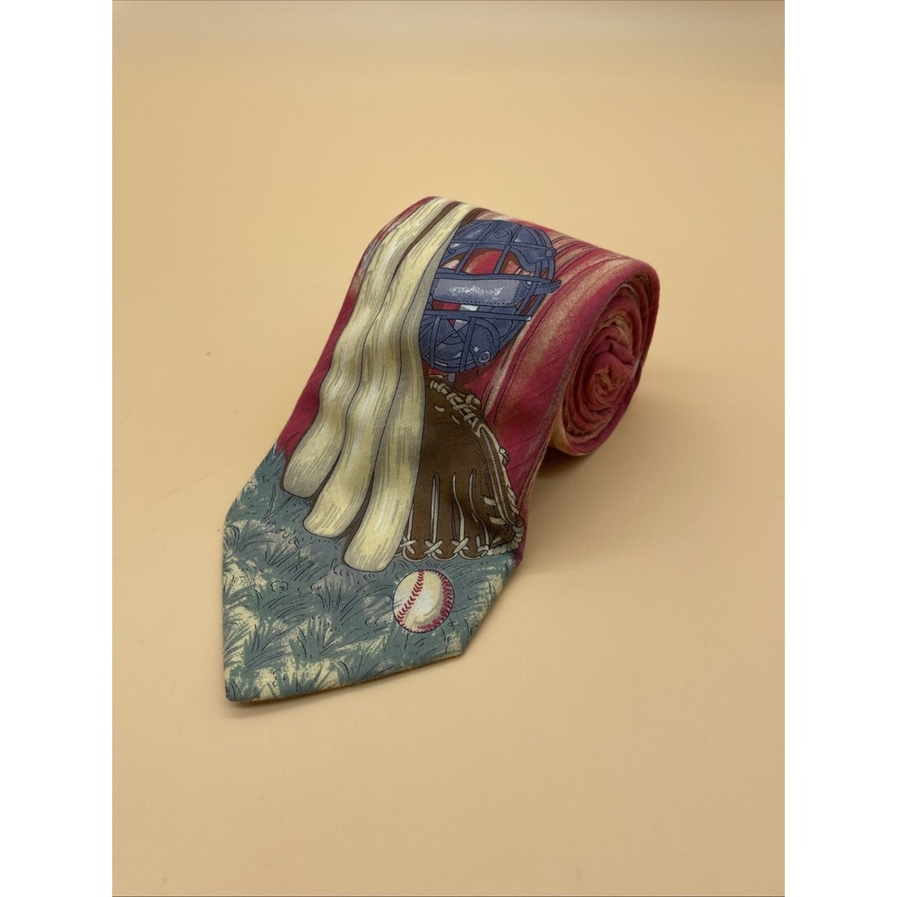 Lands End‎ Tie Baseball Cotton Bat Ball Gloves Cleats Cap Retro Sports Neck Tie